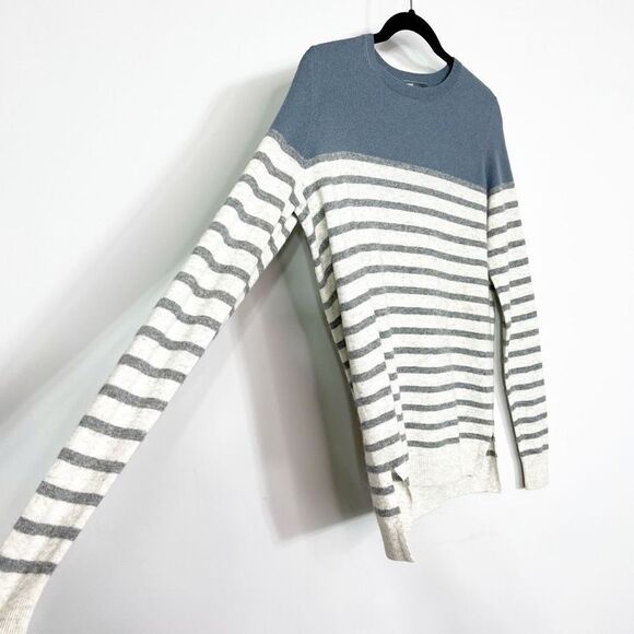 Vince Sweater Womens Small 100% Cashmere Striped Cream Neck Blue Gray Cream - Picture 6 of 8